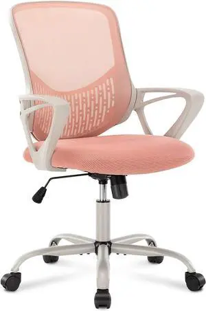 Home Office Desk Chair Ergonomic Computer Chair Modern Height Adjustable Swivel Chair Mesh Chair with Fixed Armrests/Lumbar Support, Pink Home Office Desk Chair Ergonomic Computer Chair Modern Height Adjustable Swivel Chair Mesh Chair with Fixed Armrests/Lumbar Support, Pink