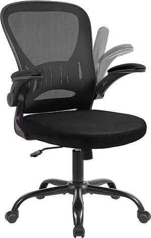 Youhauchair Mesh Office Chair, Ergonomic Computer Chair with Flip-up Arms and Lumbar Support, Height Adjustable Home Office Desk Chairs, Black