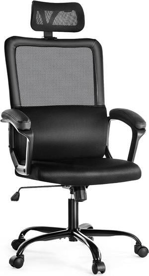 Home Office Chair Ergonomic Computer Desk Chair Mesh High Back Adjustable Height Executive Task Chair with Lumbar Support, Headrest, Padded Armrest, 360° Swivel Rocking Function,Black