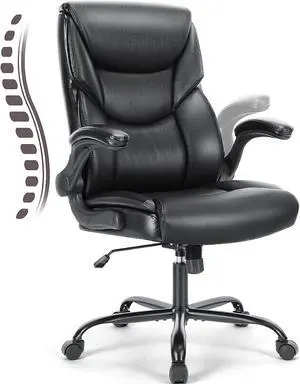 Office Chair - Ergonomic Executive Computer Desk Chairs with Adjustable Flip-up Armrest, Swivel Task Chair with Lumbar Support, Strong Metal Base, PU Leather, Black Office Chair - Ergonomic Executive Computer Desk Chairs with Adjustable Flip-up Armrest, Swivel Task Chair with Lumbar Support, Strong Metal Base, PU Leather, Black