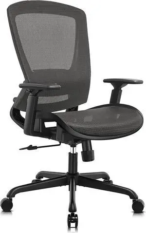 Mesh Office Chair,Ergonomic Computer Desk Chair,Sturdy Task Chair- Adjustable Lumbar Support & Armrests,Tilt Function,Comfort Wide Seat,Swivel Home Office Chair (Grey)