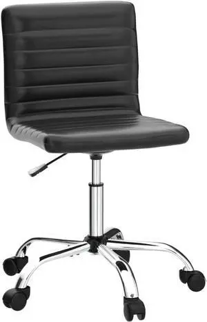 Armless Office Chair, Armless Desk Chair Ribbed Home Office Desk Chairs with Wheels, Faux Leather Office Chair Adjustable Task Chair, Mid Back Swivel Computer Chair