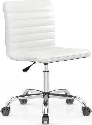 Desk Chair, Armless Office Chair Leather Swivel Task Chair Mid Back Ribbed Home Office White Desk Chair for Adult Child, Vanity Chair Desk Chair, Armless Office Chair Leather Swivel Task Chair Mid Back Ribbed Home Office White Desk Chair for Adult Child, Vanity Chair