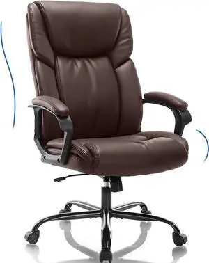 Executive Office Chair - Ergonomic Home Computer Desk Chair for Heavy People with Wheel, Lumbar Support, PU Leather, Adjustable Height & Swivel