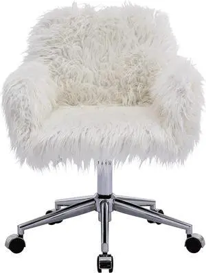 HomVent Fluffy Desk Chair White Faux Fur Vanity Chair Adjustable Swivel Computer Chair on Wheels Height Adjustable Cute Desk Chair for Makeup Room Teen Girls Bedroom Home Office (White) HomVent Fluffy Desk Chair White Faux Fur Vanity Chair Adjustable Swivel Computer Chair on Wheels Height Adjustable Cute Desk Chair for Makeup Room Teen Girls Bedroom Home Office (White)