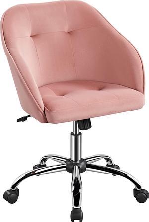 Yaheetech Comfy Desk Chair Cute Office Chair Pink Velvet Desk Chair Makeup Chair Vanity Chair with Back, Modern Swivel Computer Chair Accent Chair for Bedroom