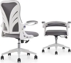 HOLLUDLE Ergonomic Office Chair with Foldable Backrest, Computer Desk Chair with Flip-up Armrests, Mesh Lumbar Support and Tilt Function Big and Tall Office Chair, White HOLLUDLE Ergonomic Office Chair with Foldable Backrest, Computer Desk Chair with Flip-up Armrests, Mesh Lumbar Support and Tilt Function Big and Tall Office Chair, White