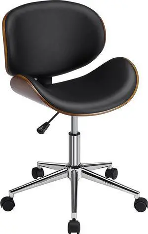 Ergonomic Desk Chair Armless Office Chair Mid-Century Bentwood Seat Computer Chair Walnut Wood Chrome Finish Stool with Swivel Wheels Faux Leather Height Adjustable, Black Ergonomic Desk Chair Armless Office Chair Mid-Century Bentwood Seat Computer Chair Walnut Wood Chrome Finish Stool with Swivel Wheels Faux Leather Height Adjustable, Black