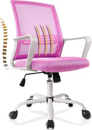 Desk Chair Ergonomic Mesh Home Office Chair, Mid Back Adjustable Computer Task Chairs Swivel Rolling Office Desk Chair, Pink