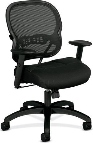 HON Wave Office Chair Mid Back Mesh Ergonomic Computer Desk Chair - Adjustable Arms, Lumbar Support, Synchro-Tilt Tension Angle Lock Recline, Comfortable Cushion, 360 Swivel Rolling Wheels - Black