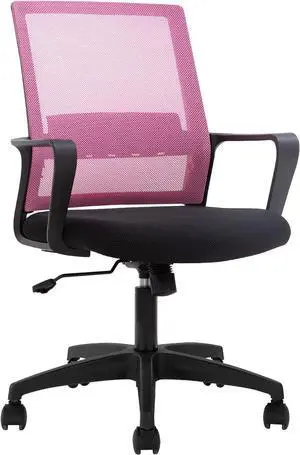Office Chair Ergonomic Chair Mid Back Mesh Desk Chair Adjustable Height Swivel Mesh Chair Computer Chair with Armrest Lumbar Support (Pink)