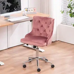 VINGLI Velvet Office Chair, Modern Office Chair Velvet Desk Chair Upholstered Office Chair Swivel Chair with Wheels, Tufted Office Chair Nail Tech Chair Accent Desk Chair for Home Office, Pink VINGLI Velvet Office Chair, Modern Office Chair Velvet Desk Chair Upholstered Office Chair Swivel Chair with Wheels, Tufted Office Chair Nail Tech Chair Accent Desk Chair for Home Office, Pink