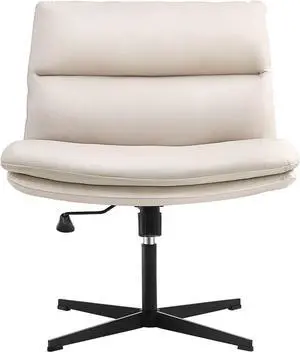 Armless Office Desk Chair No Wheels PU-Padded Vanity Mid-Back Ergonomic Home Computer Comfortable Adjustable Swivel Task Chair with Thickened Cushion