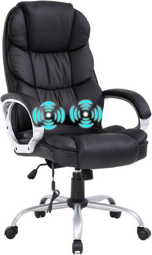 Ergonomic Adjustable Home Office Chair, High Back Massage Desk Chair, 250Lbs Heavy PU Leather Computer Chairs w/Lumbar Support Headrest Armrest Executive Rolling Swivel Chair for Adults