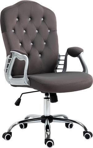 Vinsetto Home Office Chair, Velvet Computer Chair, Button Tufted Desk Chair with Swivel Wheels, Adjustable Height, and Tilt Function, Dark Gray
