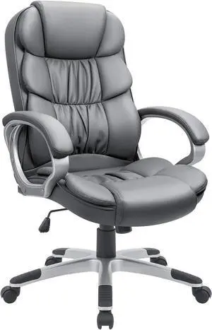 GUNJI Office Chair PU Leather High Back Executive Chair Ergonomic Computer Chair, Modern Adjustable Home Desk Chair Swivel Managerial Chair with Padded Armrests and Lumbar Support (Gray)