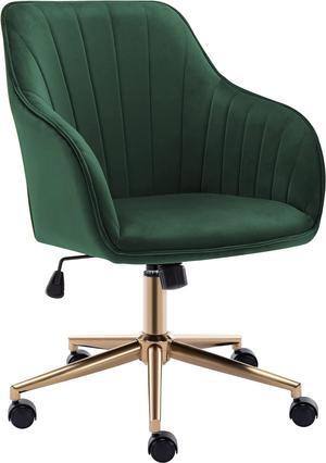 Duhome Velvet Desk Chair with Wheels, Gold Desk Chair Adjustable Swivel Home Office Chair for Office Living Room Bedroom, Dark Green