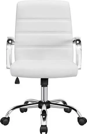Topeakmart Mid-Back Office Chair Seat Height Adjustable Swivel PU Leather Executive Chair, White