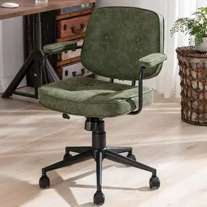 LukeAlon Adjustable Pu Leather Office Chair, Comfy 360°Swivel Task Chair with Armrest Modern Thickened Seat Desk Chair Tiltable Computer Chair with Button Tufted for Home Office, Green