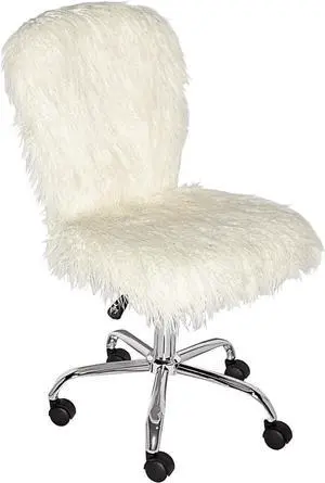 Linon Cora Faux Flokati Armless Office Chair, White
