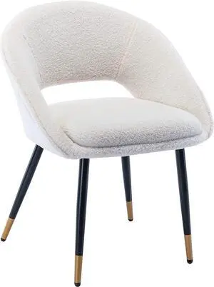 KCC Fluffy Desk Chair, Faux Fur Accent Chair, Comfy Modern Leisure Armchair No Wheel, Upholstered Elegant Fuzzy Chair with Metal Legs for Teens Women Girls, Home Vanity Makeup Office Chair Black