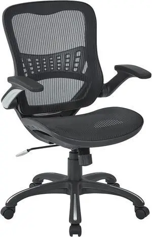 Office Star Ventilated Manager's Office Desk Chair with Breathable Mesh Seat and Back, Black Base, Black