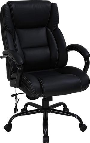 Big & Tall Heavy Duty Executive Chair 500 Lbs Heavyweight Rated Black PU Leather Task Rolling Swivel Ergonomic Executive Office Chair with Massage Lumbar Support Armrest