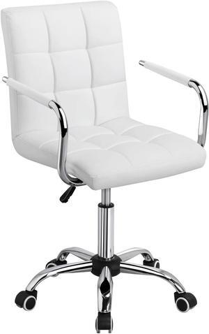 Topeakmart Modern Rolling White Desk Chair with Armrests/Wheels Heavy Duty Base SGS-Certified Gaslift Cylinder Comfortable Computer Chair, 265lb Load Capacity