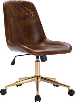 DUHOME Modern PU Leather Office Chair Desk Chair Swivel Computer Chair with Gold Base Yellowish-Brown