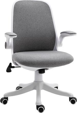 Vinsetto Linen-Touch Fabric Office Chair Swivel Task Chair with Adjustable Lumbar Support, Height and Flip-up Arms, Grey