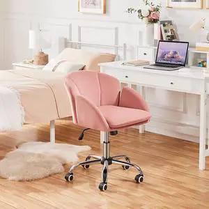 Cute Velvet Desk Chair for Home Office, Makeup Vanity Chair with Armrests for Bedroom Modern Swivel Rolling Chair for Women Pink Cute Velvet Desk Chair for Home Office, Makeup Vanity Chair with Armrests for Bedroom Modern Swivel Rolling Chair for Women Pink
