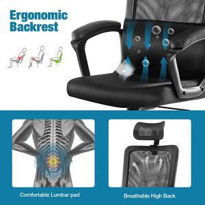 Ergonomic High Back Office Chair  Breathable Mesh Office Chair with Adjustable Headrest and Lumbar Support, Executive Chair with Padded Armrest, Height Adjustable Computer Task Chair Swivel Rolling