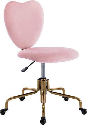Wahson Velvet Upholstered Cute Home Office Desk Chair Armless, Modern Comfy Office Swivel Fabric Vanity Makeup Chair with Heart Shape Back, for Living Room, Bedroom, Rose Pink