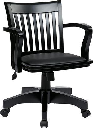 Office Star 108BLK-3 Wood Bankers Desk Chair with Vinyl Seat, Black