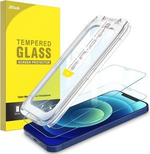 JETech One Touch Install Screen Protector for iPhone 12/12 Pro 6.1-Inch, Full Coverage Tempered Glass Film, Auto Alignment Tool Kit, HD Clear, 2-Pack