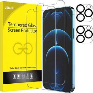JETech Screen Protector for iPhone 12 Pro Max 6.7-Inch with Camera Lens Protector, Tempered Glass Film, 2-Pack Each
