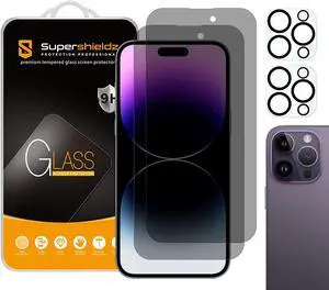 Supershieldz (2 Pack) (Privacy) Anti Spy Screen Protector Designed for iPhone 14 Pro Max (6.7 inch)+ Camera Lens Tempered Glass Screen Protector, Anti Scratch, Bubble Free