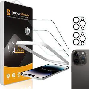 Supershieldz (2 Pack) Designed for iPhone 14 Pro (6.1 inch)+ Camera Lens Tempered Glass Screen Protector with (Easy Installation Tray), Anti Scratch, Bubble Free