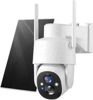 GMK Solar Security Cameras Wireless Outdoor, 2K Pan Tilt 360° View Battery Powered 2-Way Talk Outdoor Camera Wireless 3MP PTZ WiFi Surveillance Cam Cloud/SD Storage Color Night Vision Spotlight/Siren