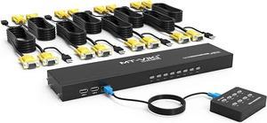 KVM Switch 8 Port, MT-VIKI 8X1 Rackmount KVM Switch VGA, Included 8 2-in-1 KVM Cables & Wire-Desktop Selector