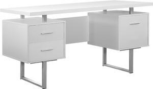 Monarch Specialties White Hollow-Core/Silver Metal Office Desk, 60-Inch