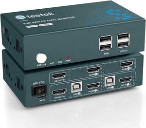 Steetek Dual Monitor KVM Switch HDMI 2 Port, KVM Switch 2 Monitors 2 Computers 4K@60Hz (YUV4:4:4), HDMI KVM Switch 2 in 2 Out, Button Switch and Hotkey Switch, with 4 HDMI and 2 USB Cable