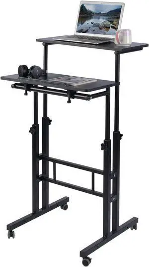 AIZ Adjustable Desk with Rolling Wheels, Portable Laptop Table for Standing or Sitting, Home Office Computer Workstation for Adults or Children,Black