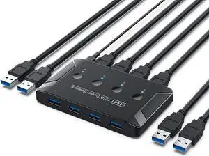 USB 3.0 Switch, Premium USB Switcher Computers Sharing 4 USB Devices for Keyboard Mouse Printer Scanner, Peripheral Switcher Box Compatible with Mac/Windows/Linux