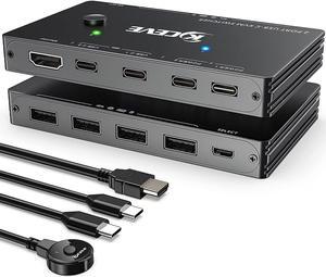 USB Type-C KVM Switch 4K@60Hz, 2 Computers Share 1 Monitor and 4 USB Devices, Compatible with Thunderbolt 3, with 87 W Power Delivery Option, Support HDMI+USB+Type-C 3.1 Input