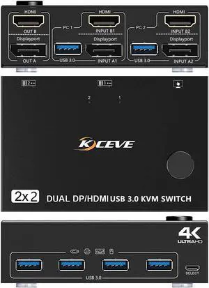 DP HDMI USB 3.0 KVM Switch 2 Computer 2 Monitors, Dual Monitors Displayport KVM Switcher Supports 4K@60Hz for 2 Computers Share Keyboard, Mouse and Monitor DP HDMI USB 3.0 KVM Switch 2 Computer 2 Monitors, Dual Monitors Displayport KVM Switcher Supports 4K@60Hz for 2 Computers Share Keyboard, Mouse and Monitor