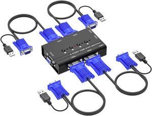 VGA KVM Switch, Yinker 4 Port USB VGA KVM Switch w/4 KVM Cables & 3 USB Hubs for 4 Computers Share One Monitor Keyboard Mouse