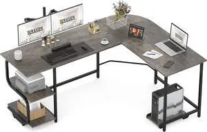 Teraves Reversible L Shaped Desk with Large Surface, 69 Inch Sturdy Corner Desk with Storage Shelves, Premium Office Computer Desk Workstation for Home Office Gaming