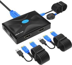 HDMI KVM Switch 2 Port, MT-VIKI 4K@30Hz KVM Switch for 2 Computers Share Keyboard Mouse and One Monitor +2 HDMI KVM Cables + 1 Wire-Desktop Controller