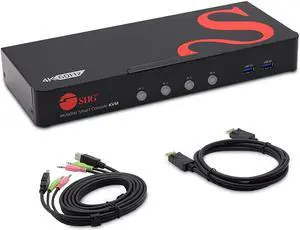 SIIG 4K DisplayPort 4-Port KVM Switch with Audio and Microphone, DP 1.2 4K60, USB 3.0 x4, USB 2.0 x2, Cables Included, Hotkey Control, TAA Compliant, ESD Protection, Metal housing (CE-DP0G11-S1)